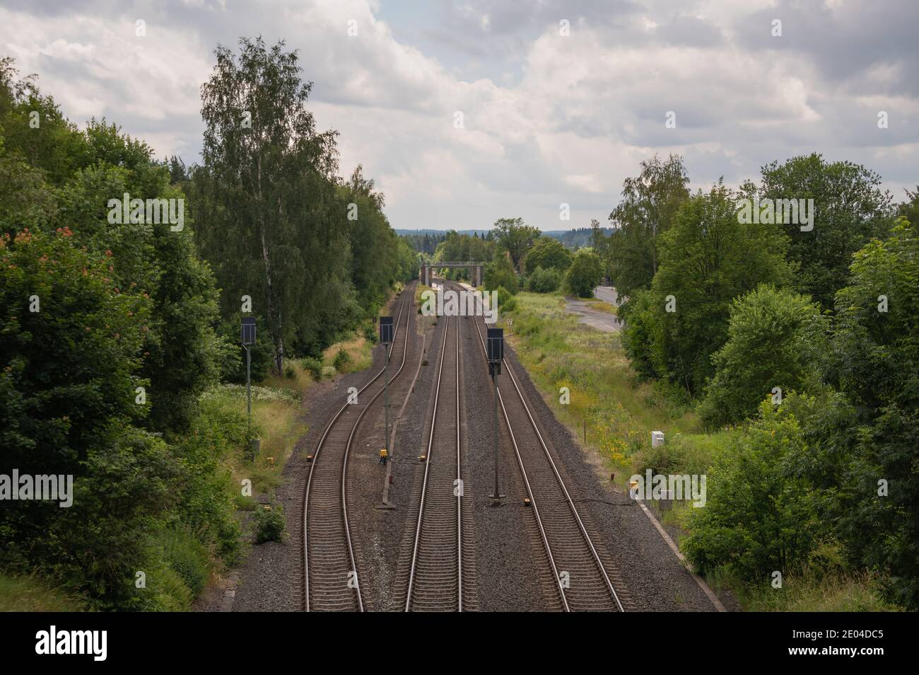 Zugstrecke ohne Lok a Marktleuthen, Franken Foto Stock