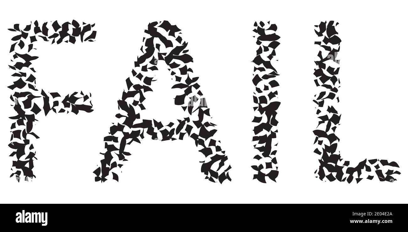 il testo della parola non riesce, le lettere sono spezzate in frammenti, il vettore è spezzato in pezzi concetto illustrazione non funziona Illustrazione Vettoriale
