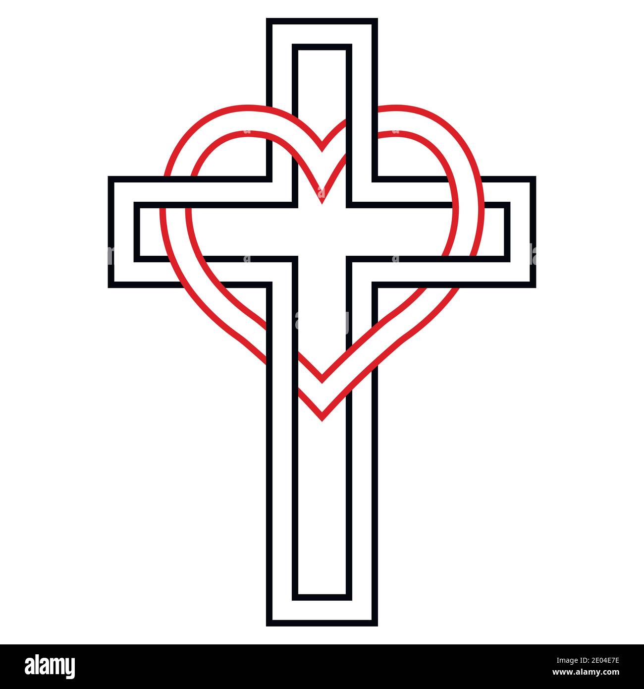 Intreccio del cuore e della croce cristiana, vettore simbolo di fede e di amore a Dio. Simbolo cristiano Illustrazione Vettoriale