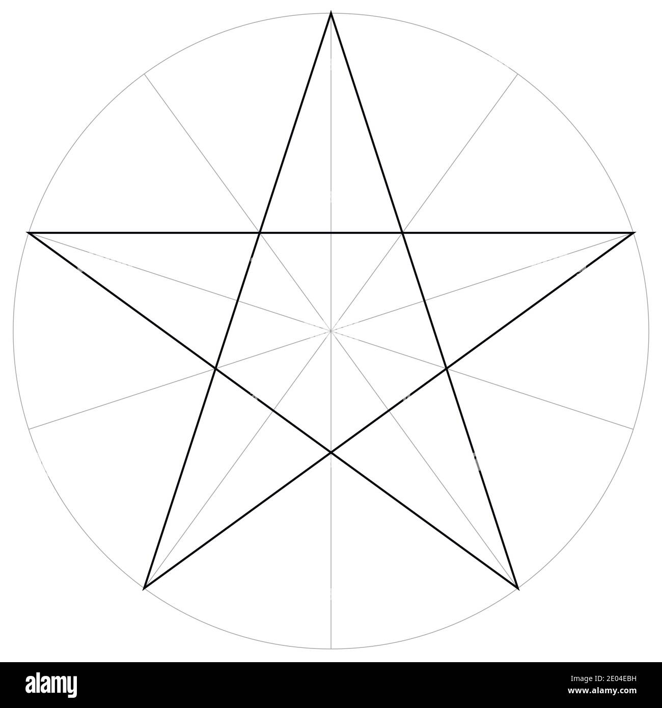 forma corretta forma modello forma geometrica del pentagramma cinque stella appuntita, vettore che disegna il pentagramma in un cerchio per settore, modello Illustrazione Vettoriale