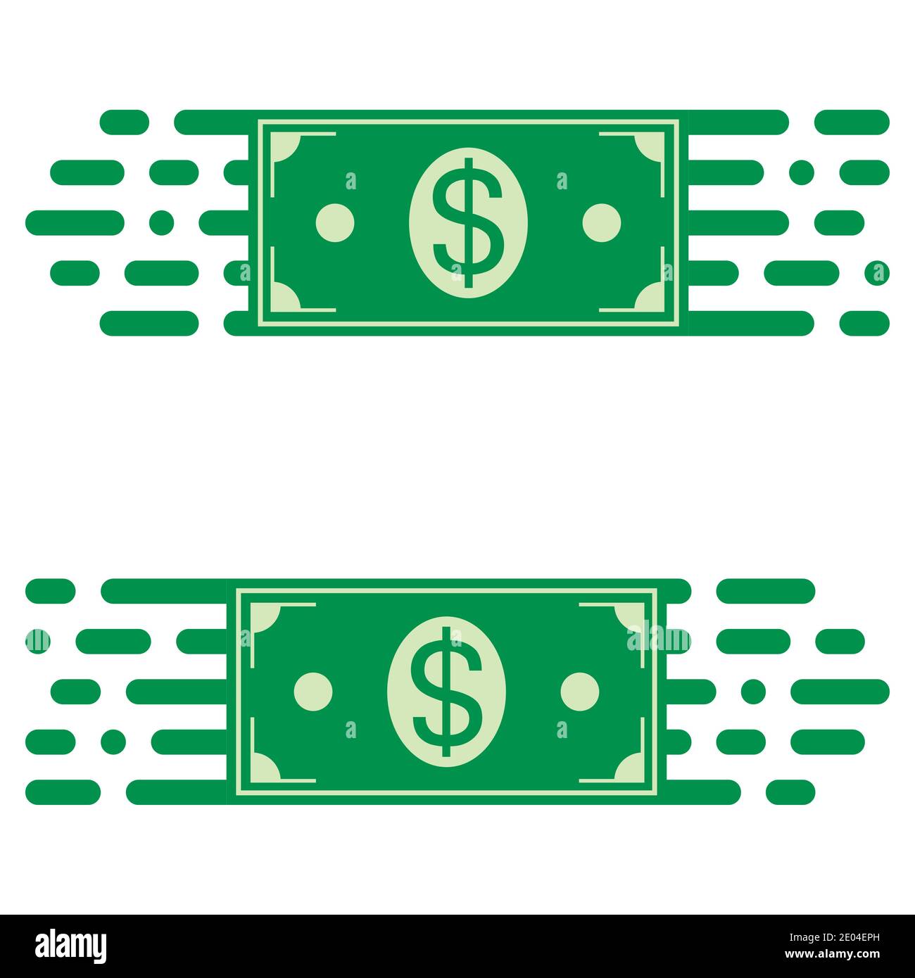 Logo trasferimento veloce di denaro, una bolletta in rapido movimento. Concetto vettoriale di trasferimento rapido di fondi Illustrazione Vettoriale