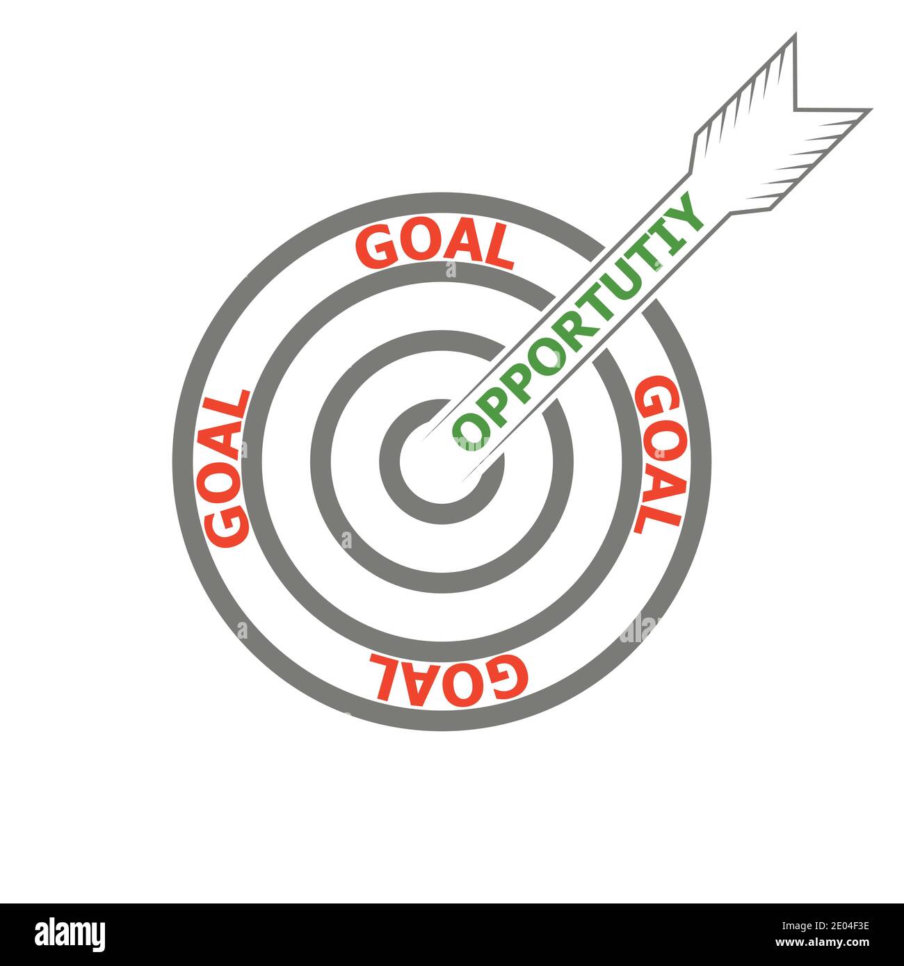 Concetto di raggiungere l'obiettivo utilizzando la vostra opportunità di opportunità, vettore target e freccia marketing icona, parole opportunità e obiettivo Illustrazione Vettoriale