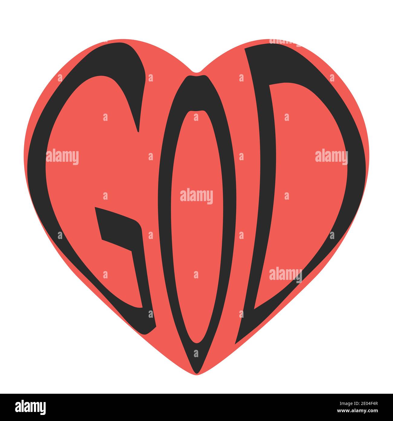 Testo di parola Dio nel cuore, simbolo del vettore testo di simbolo di Dio in forma cuore rosso Illustrazione Vettoriale