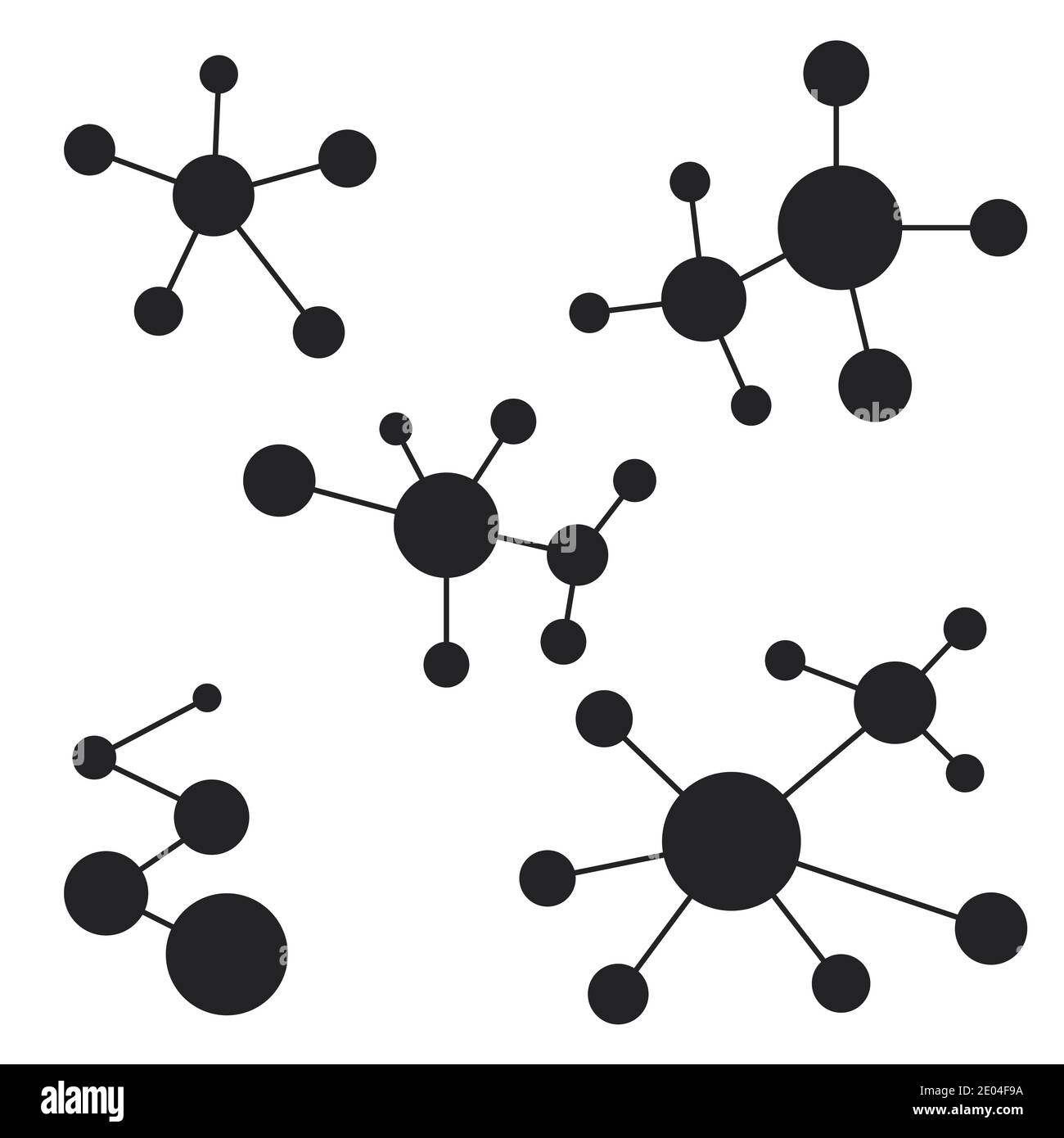 le molecole del logo dell'icona, la materia della struttura atomica, il disegno vettoriale un logo per il laboratorio, la struttura della molecola e gli elettroni dell'atomo Illustrazione Vettoriale