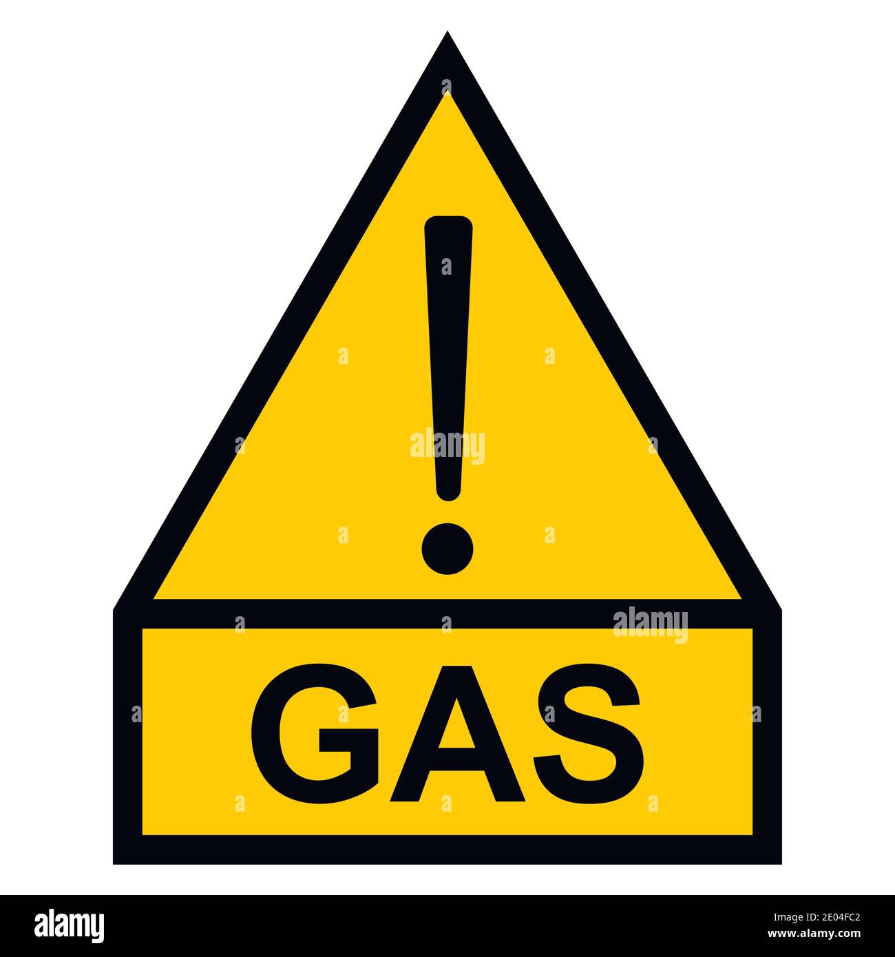 simbolo giallo di avvertimento pericolo punto esclamativo testo parola gas, segno vettoriale per gasdotto Illustrazione Vettoriale