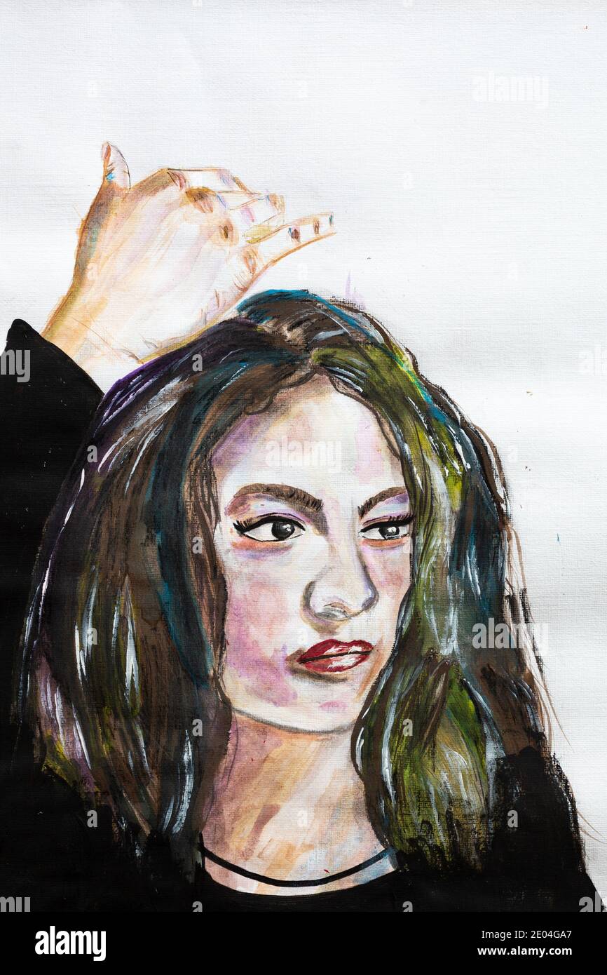 ritratto acquerello di ragazza Foto Stock