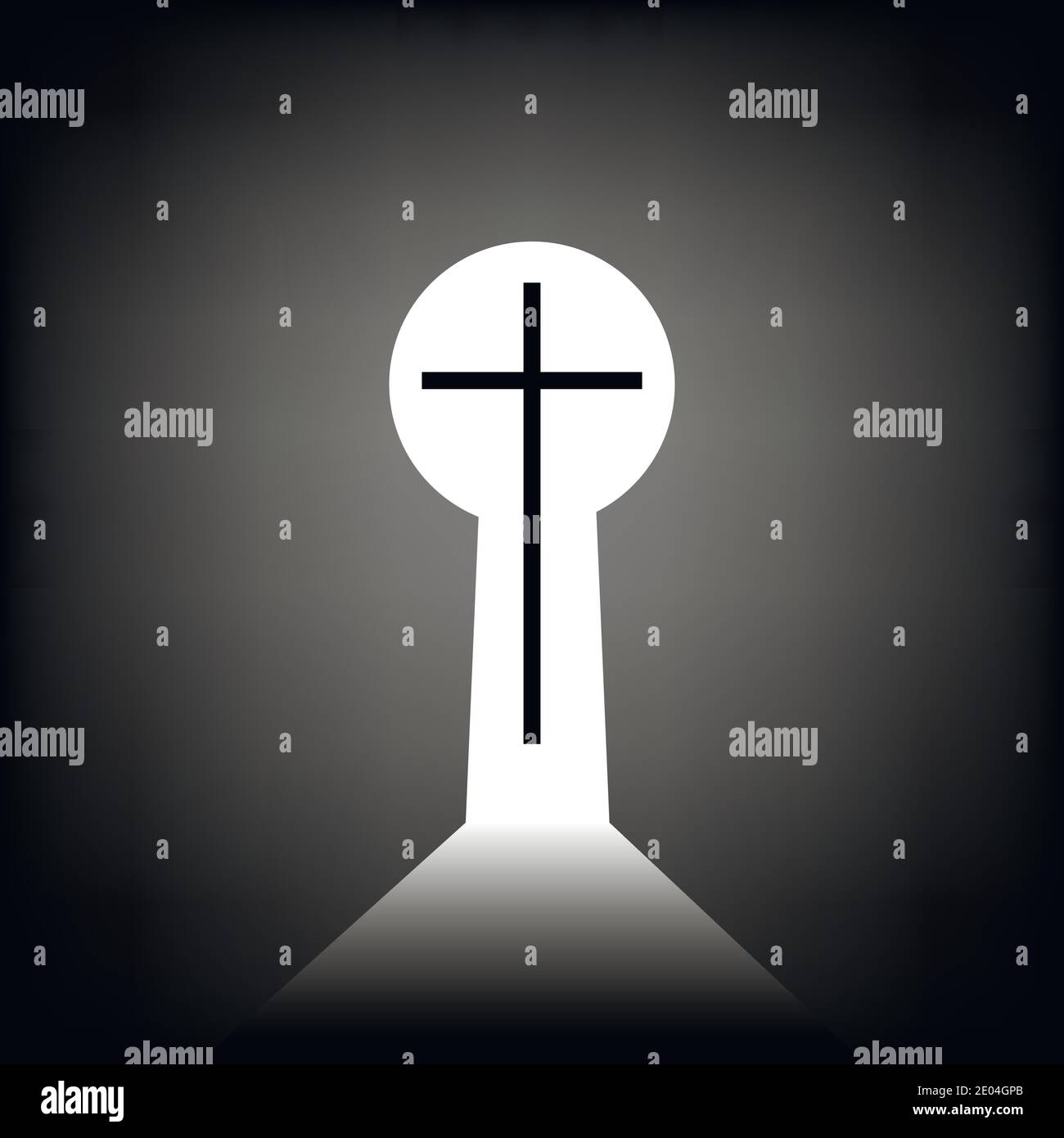Via a Dio, croce cristiana nel buco della serratura, vista dall'interno, percorso di illustrazione vettoriale a Dio Illustrazione Vettoriale