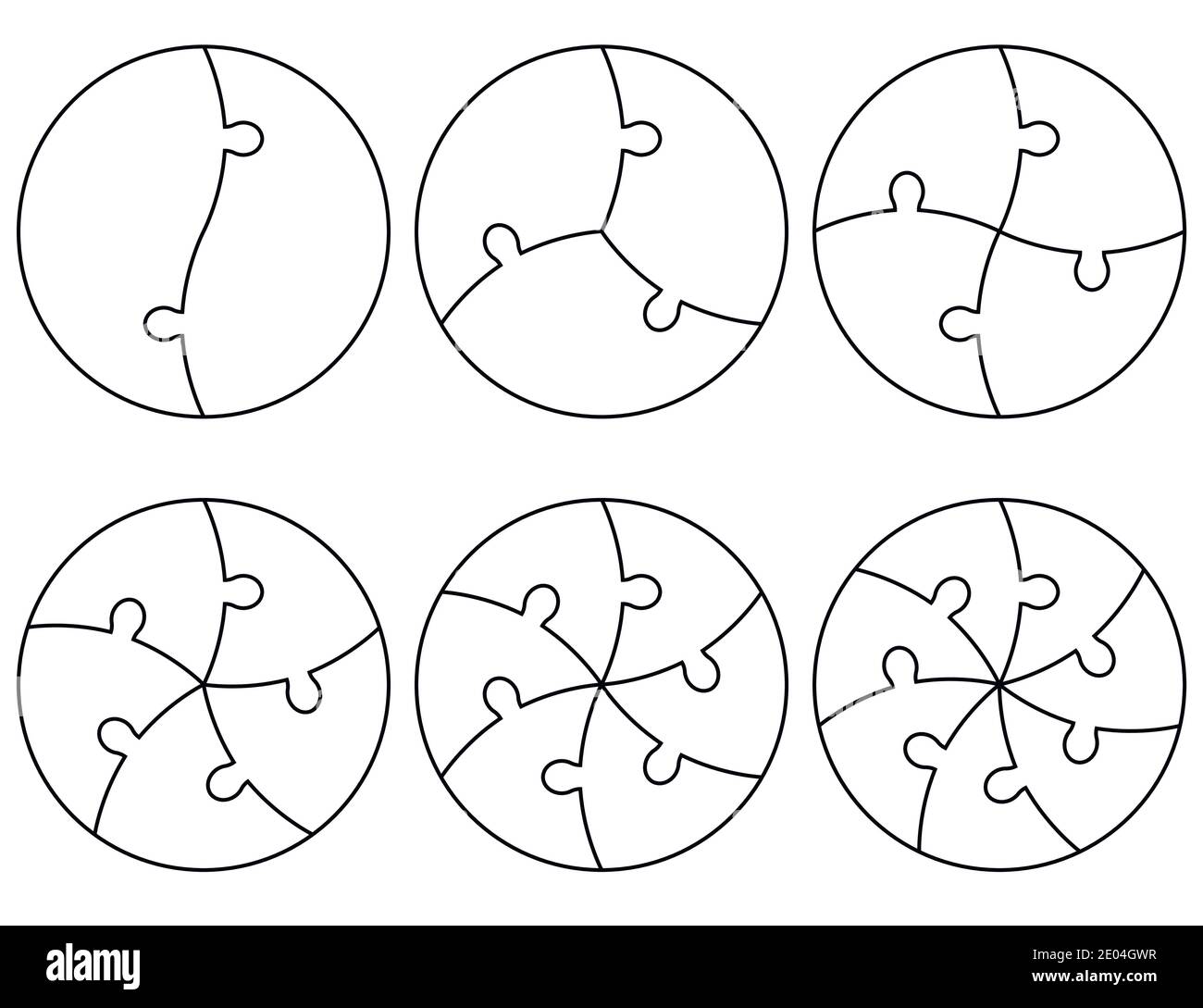 Modello per infografiche, un cerchio diviso in settori da elementi puzzle, vettore impostare puzzle rotondo per infografiche Illustrazione Vettoriale