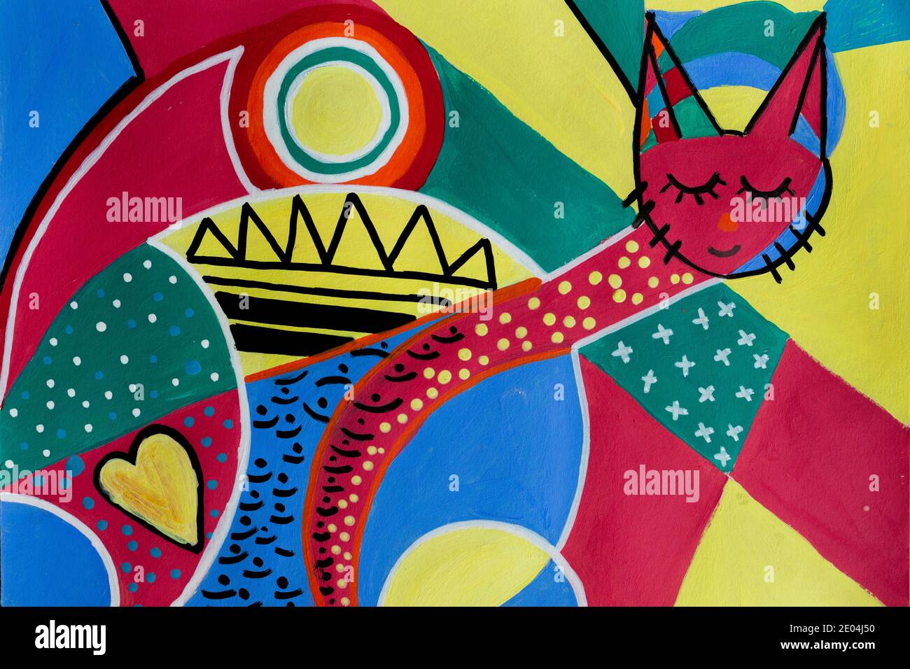 Gatto dei colori cubismo, arte moderna, sfondo, in acrilico Foto Stock