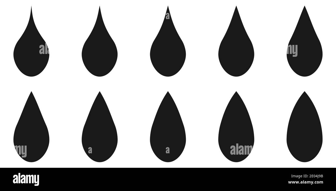 Impostare la forma del logo della goccia d'acqua, modello vettoriale varie forme gocce di olio liquido, disegno illustrazione Illustrazione Vettoriale