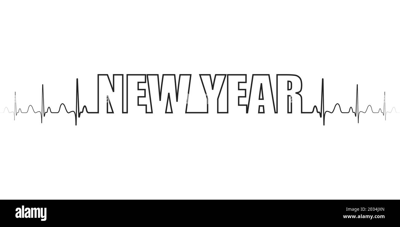 Testo nuovo anno una linea vettore heartbeat linea, eccitazione in attesa di nuovo anno miracolo Illustrazione Vettoriale