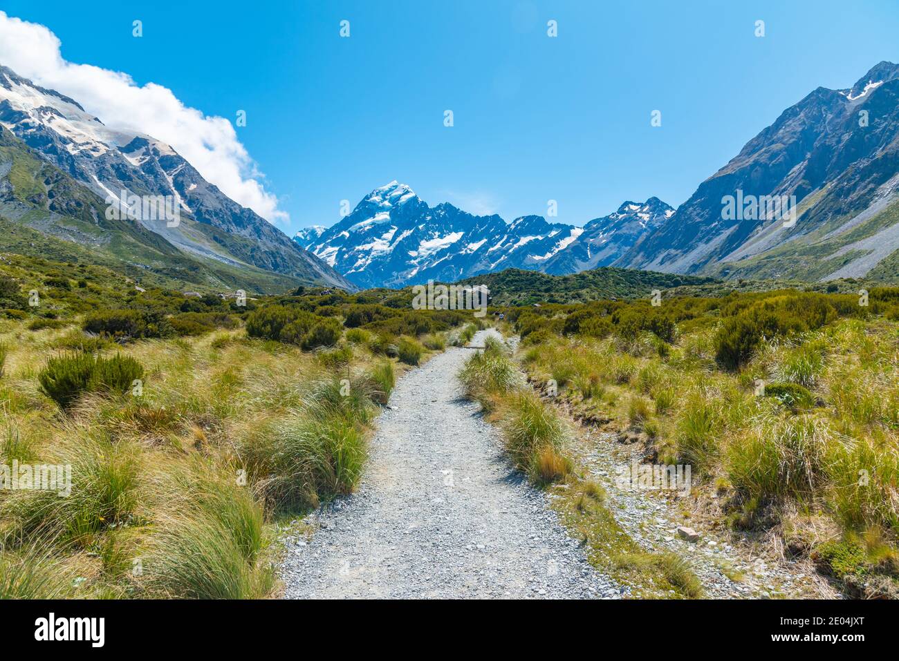 Hooker valle che conduce ad Aoraki / Monte Cook in New Zelanda Foto Stock