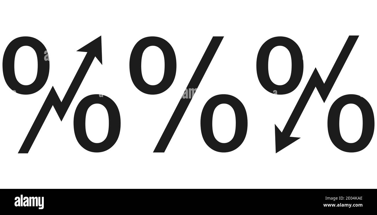 simbolo icona aumento e riduzione dei tassi di interesse, segno di interesse vettore con freccia su e giù icona di credito Illustrazione Vettoriale