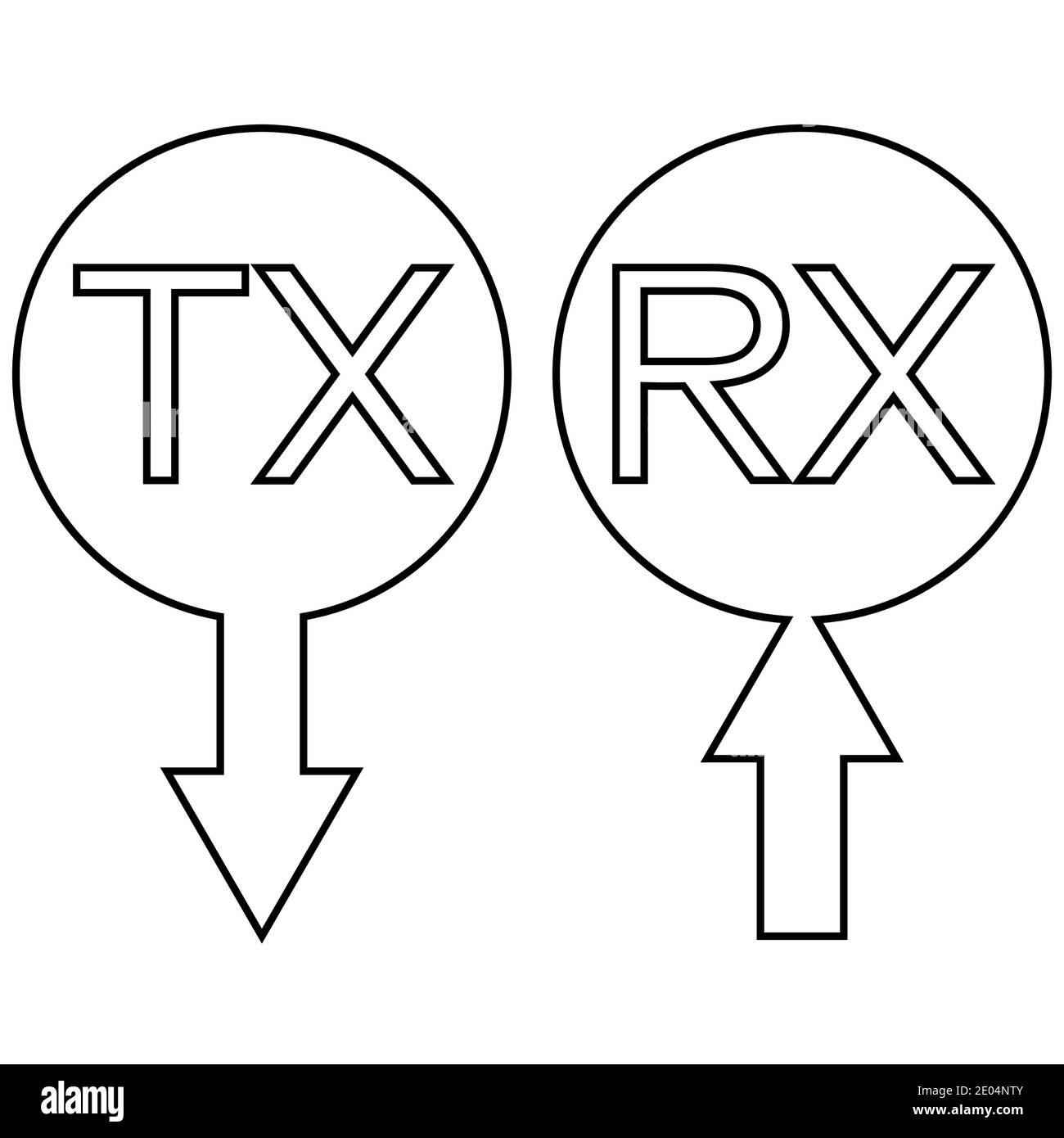 Icona di segno trasmissione tx rx ricezione di informazioni di dati, vettore simbolo semplice tx rx una freccia che riceve la trasmissione di dati digitali e analogici Illustrazione Vettoriale