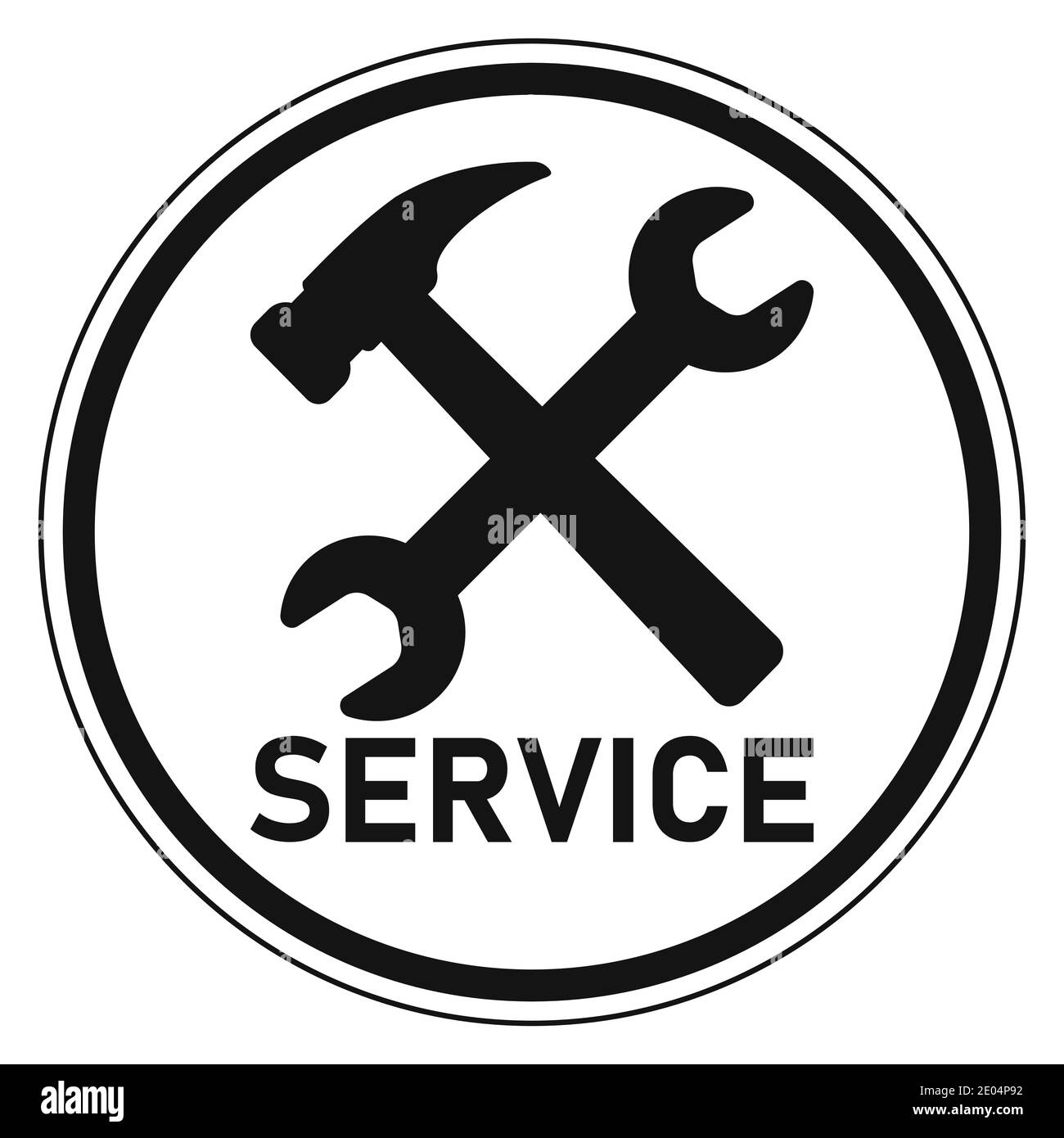 logo icona del centro di assistenza riparazione e assistenza clienti segno vettoriale chiave di servizio e martello, servizio di riparazione e supporto Illustrazione Vettoriale