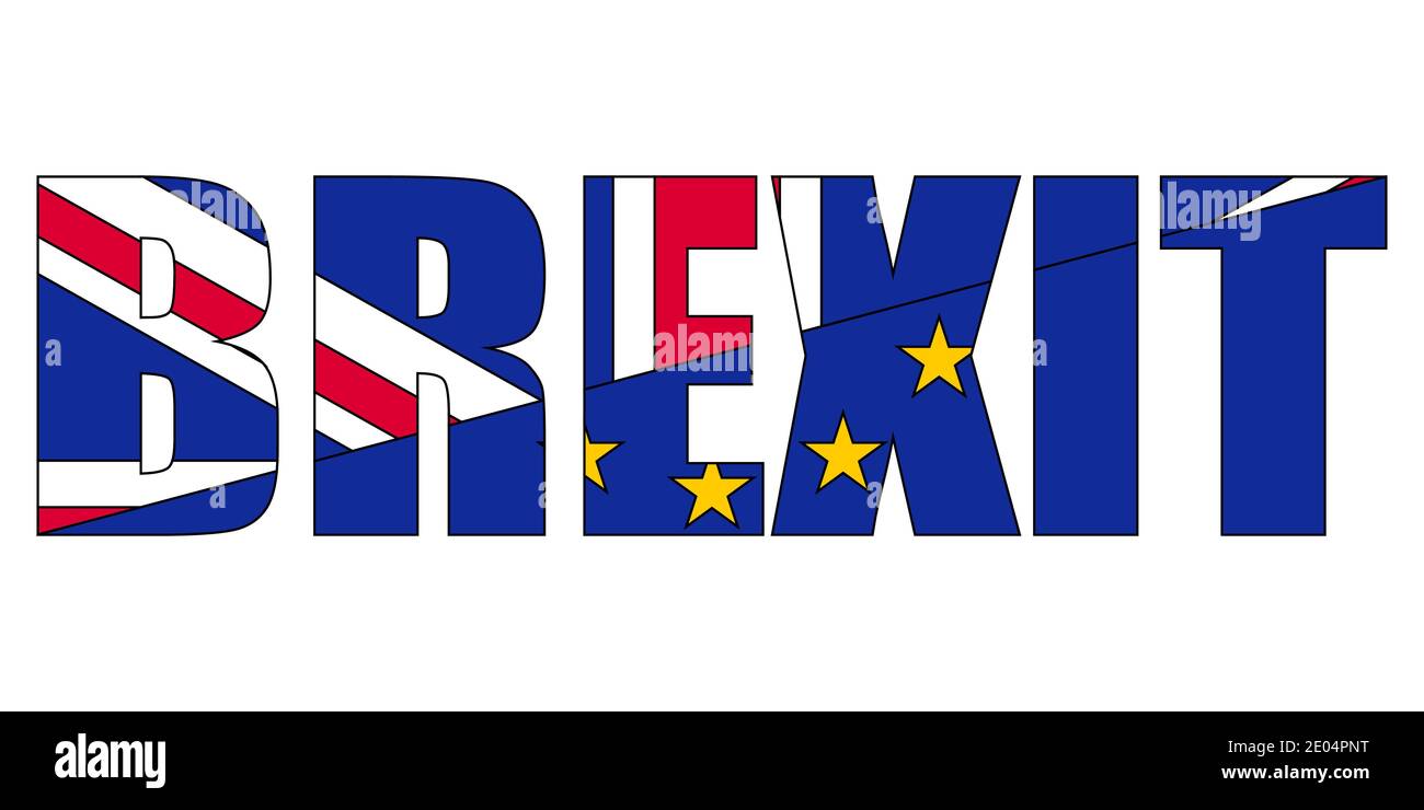 Il referendum sulla Brexit sul ritiro del Regno Unito dalle bandiere dell’Unione europea del Regno Unito sono la metà con l’UE. Campagna per il referendum sulla Brexit Illustrazione Vettoriale
