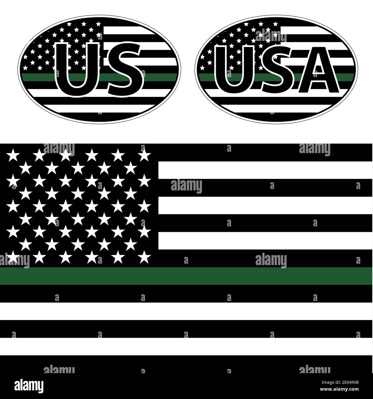 Bandiere della polizia statunitense con linea verde Illustrazione Vettoriale