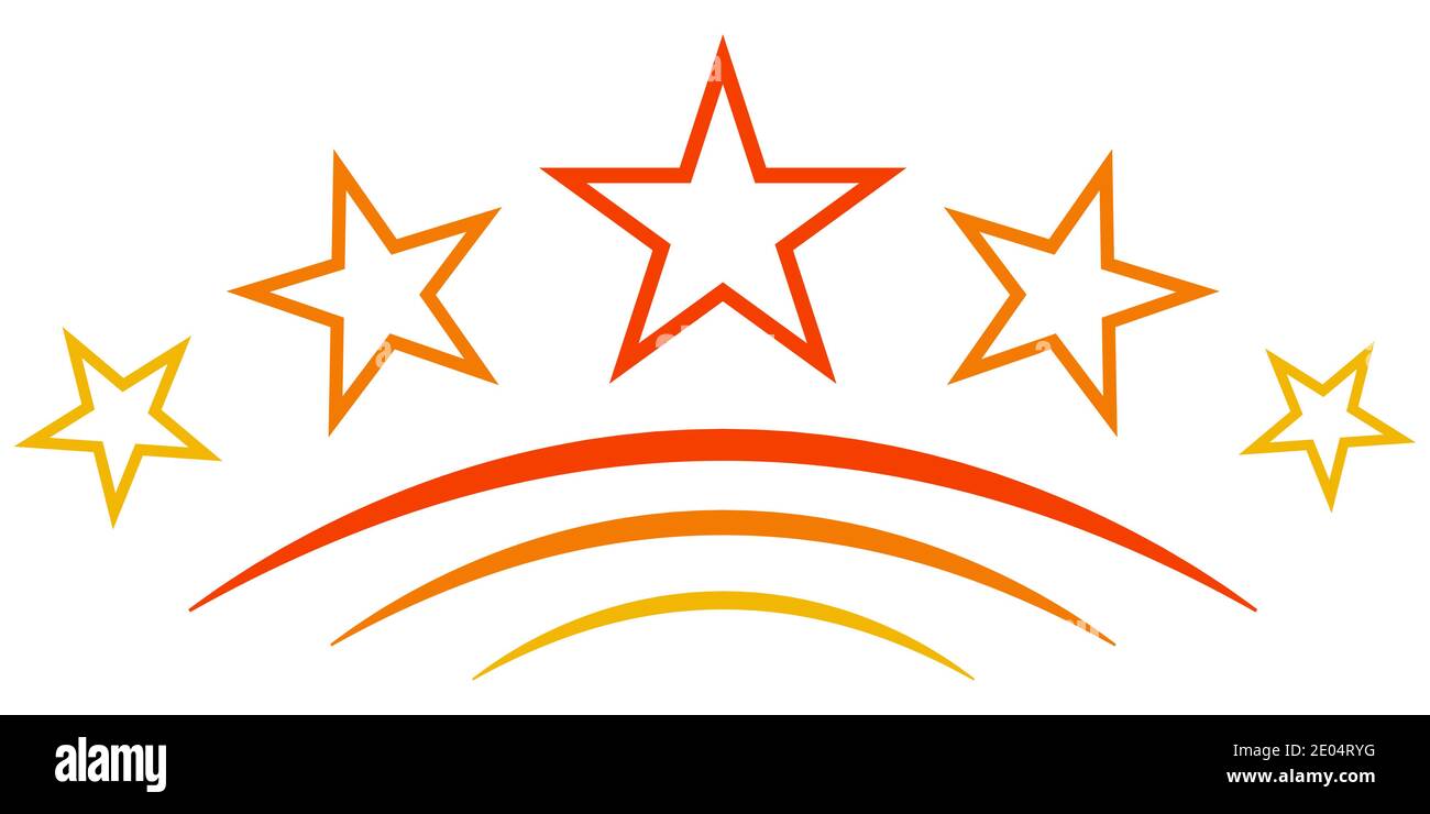 Icona del logo cinque 5 stelle simbolo di qualità del segno, vettore cinque 5 stelle rating, reputazione di una società di successo Illustrazione Vettoriale