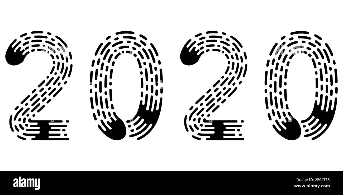2020 caratteri anno modello impronta digitale carattere vettore numero 2020 new year calligrafia disegnata a mano sottile grunge vintage Illustrazione Vettoriale