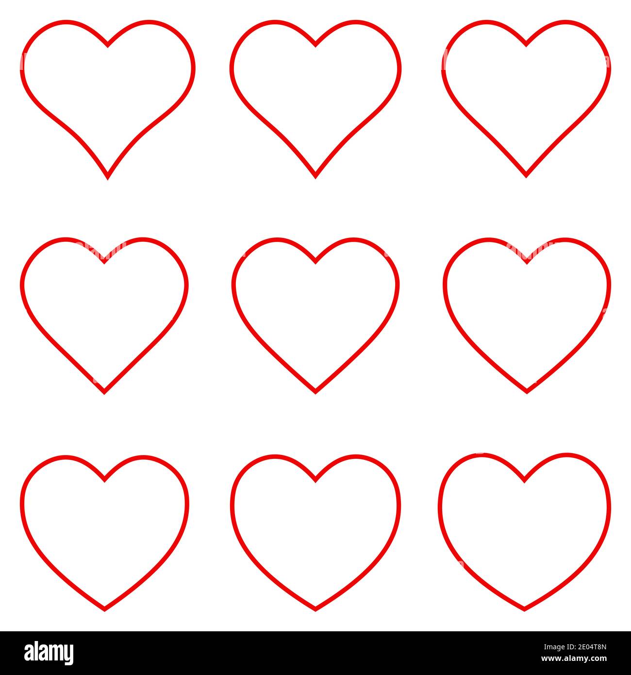 Imposta forma del cuore rosso contorno icona tratto vettore Imposta forma del cuore contorno del tratto, simbolo del segno d'amore per San Valentino Illustrazione Vettoriale