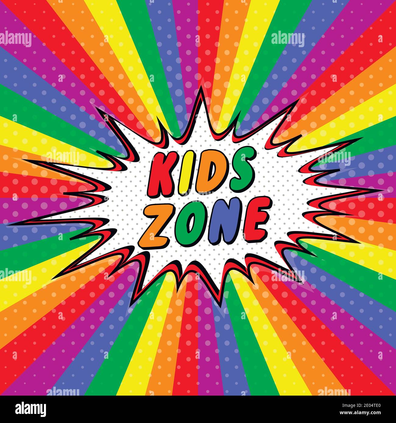 Colorate lettere bolla Kids zone vettore cartoon decorazione bambini sala giochi, pop art stile Rays Kids zona Illustrazione Vettoriale