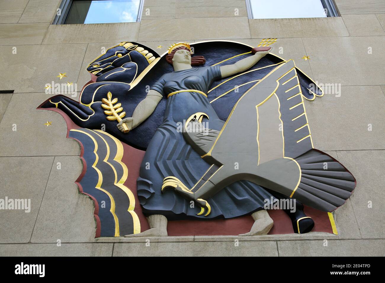 Progress, Art Deco Bas Relief, Rockefeller Center, Midtown, Manhattan, New York City, Stati Uniti Foto Stock