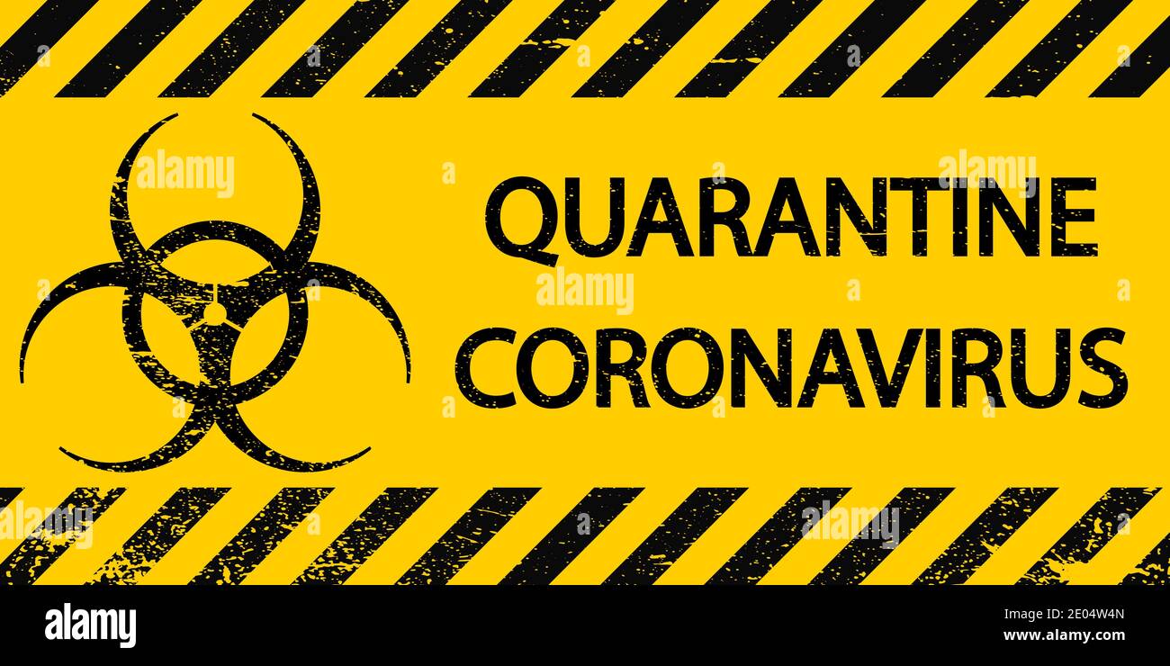 Strisce gialle e nere, simbolo di segno zona di quarantena Stop Novel Coronavirus focolaio covid 2019 nCoV sintomi in Wuhan Cina, quarantena vettoriale Illustrazione Vettoriale