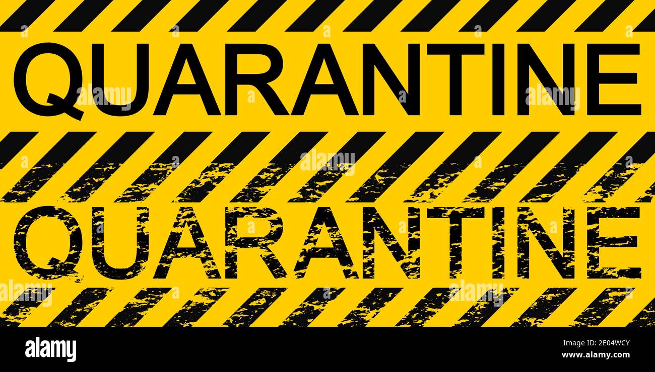 Sfondo giallo strisce nere segno simbolo quarantena zona zona di arresto Coronavirus covid nCoV , periodo di isolamento quarantena vettore, sequestro Illustrazione Vettoriale