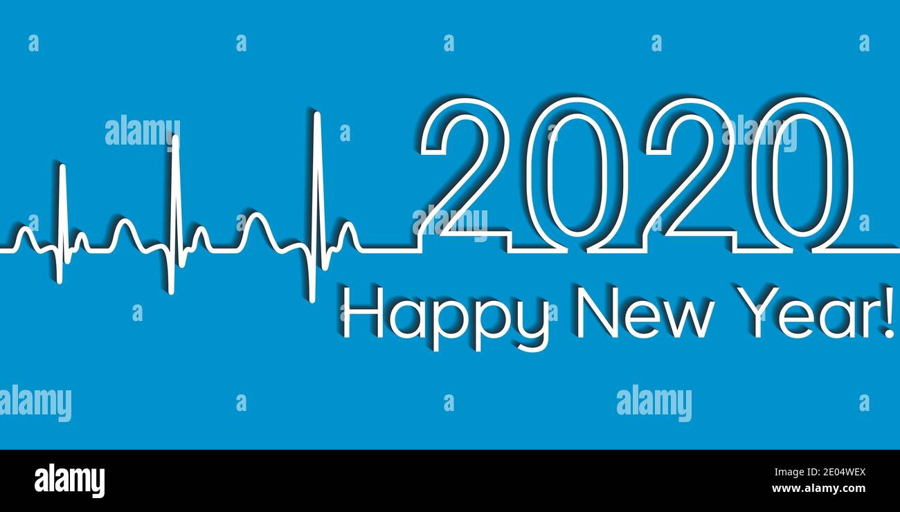 Banner medico di idoneità di Natale, 2020 felice anno nuovo, vettore 2020 stile medico di salute heartbeat onda, concetto di fitness stile di vita sano Illustrazione Vettoriale