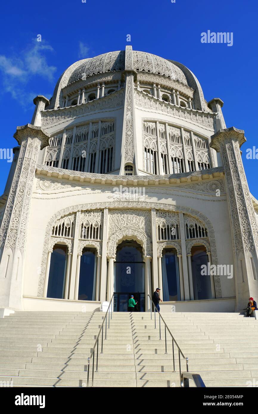 Wilmette, Illinois, U.S.A - 13 ottobre 2018 - la vista di Baha'i Casa di culto durante il giorno Foto Stock