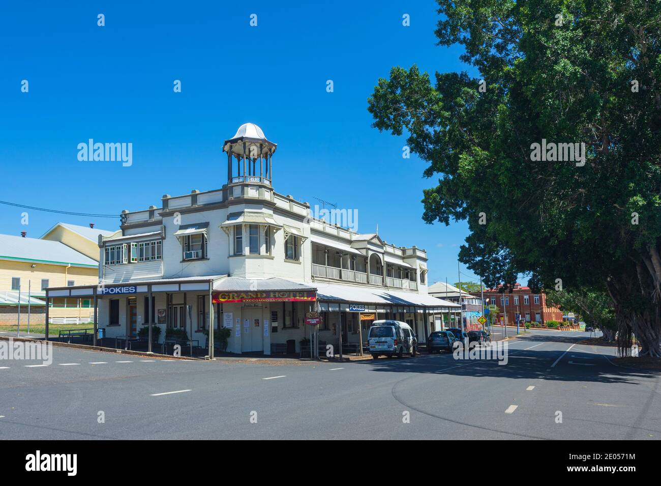 Vista del Grand Hotel, 39 Central Street, un hotel patrimonio dell'umanità, costruito nel 1901 nella vecchia città mineraria di Mount Morgan, Queensland centrale, QLD, Aus Foto Stock