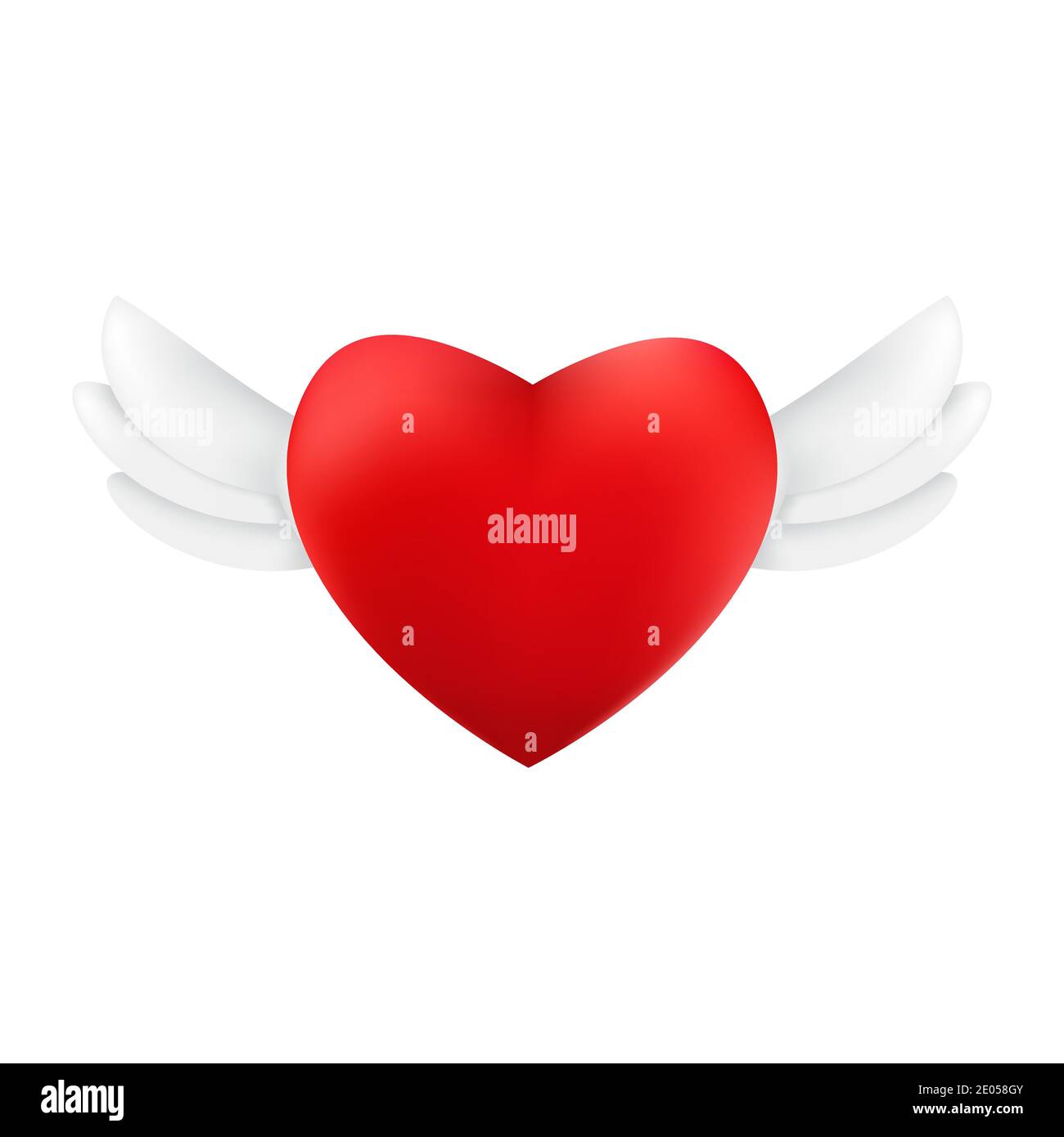Cuore rosso volante con ali. Illustrazione vettoriale del simbolo d'amore romantico isolato su sfondo bianco Illustrazione Vettoriale