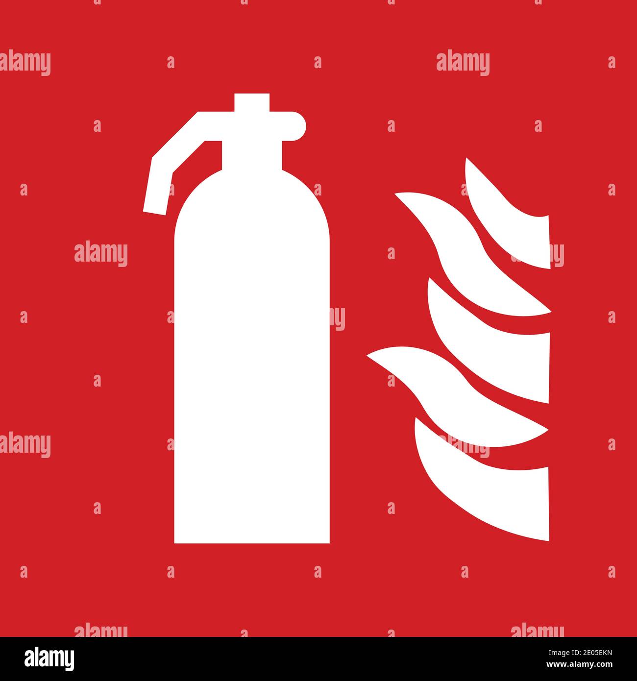 Estintore rosso e bianco che simbola con le fiamme Illustrazione Vettoriale