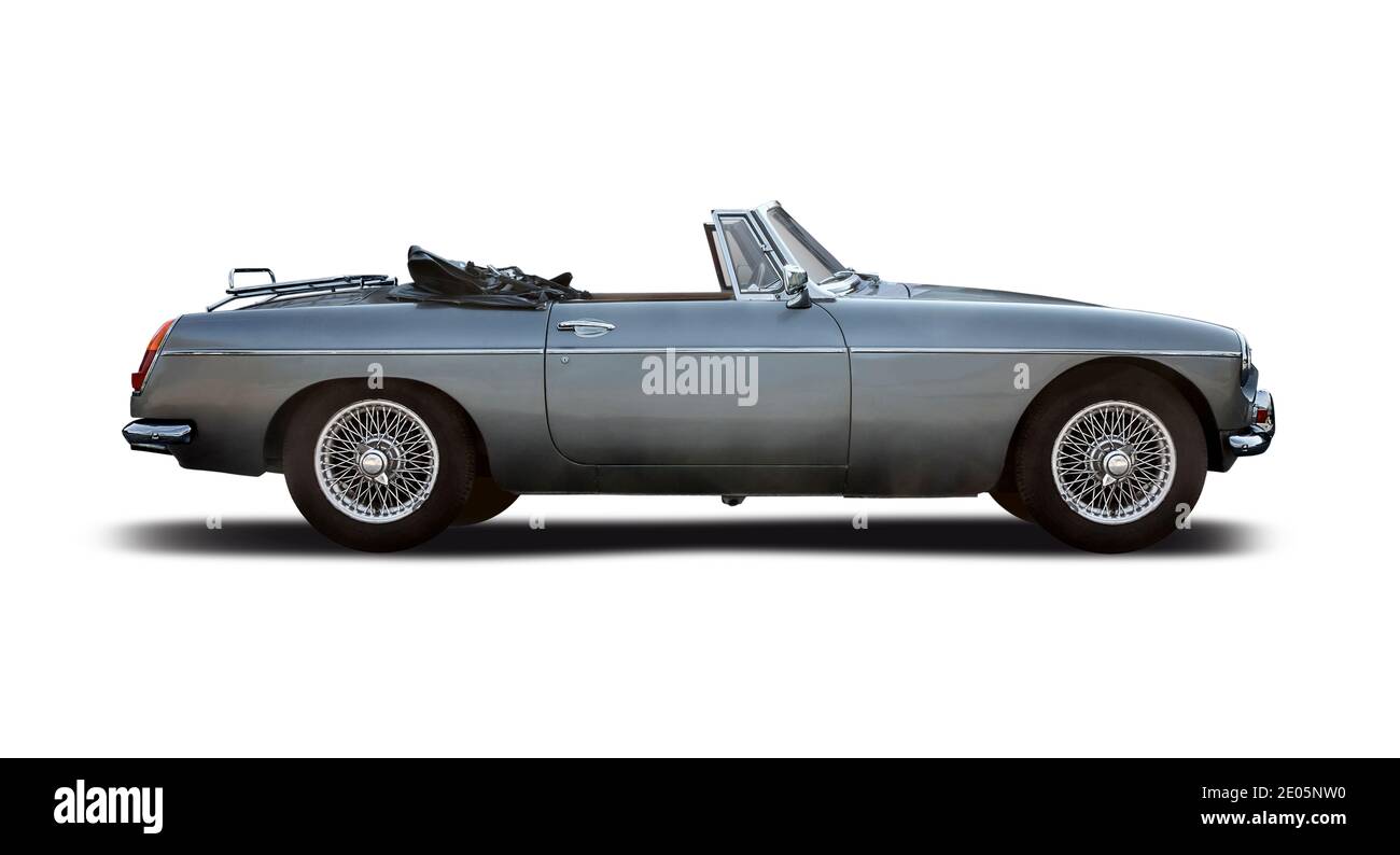 Auto cabrio classica, vista laterale isolata su sfondo bianco Foto Stock