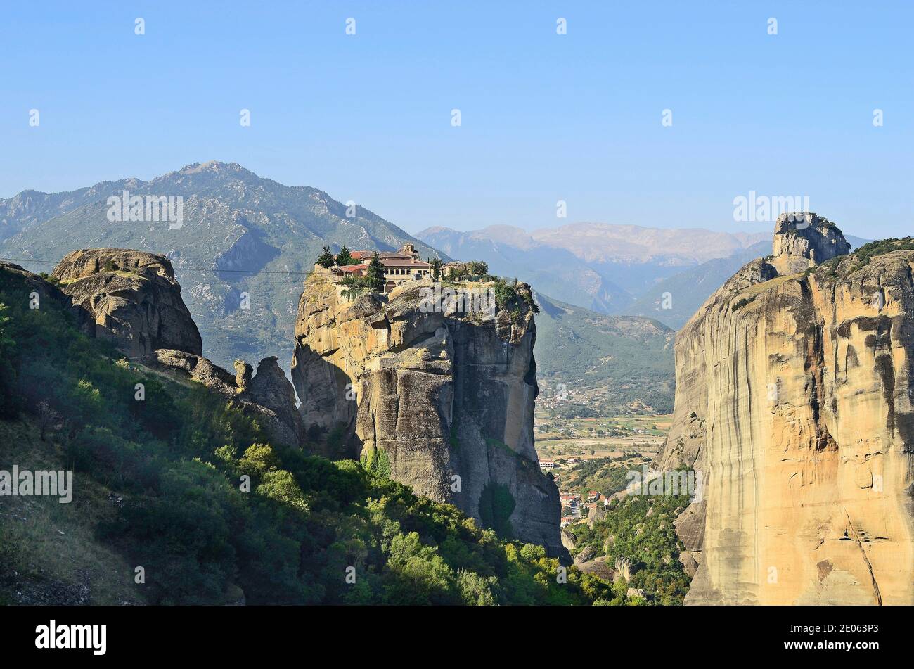 Grecia, Meteora, monastero della Santissima Trinità aka Agia Triada, location di film per James Bond e altri film Foto Stock