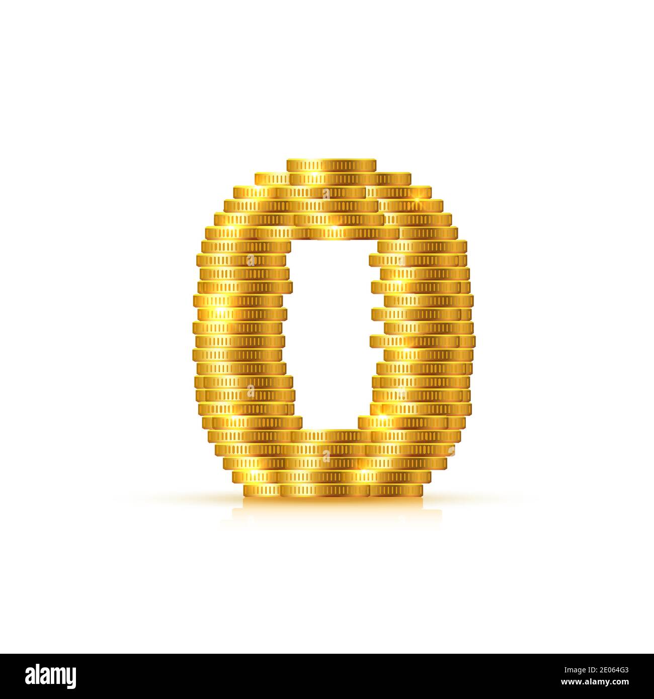 Stile font vettoriale fatto di monete d'oro. Numeri di moneta. Numero 0. Zero. Illustrazione vettoriale Illustrazione Vettoriale