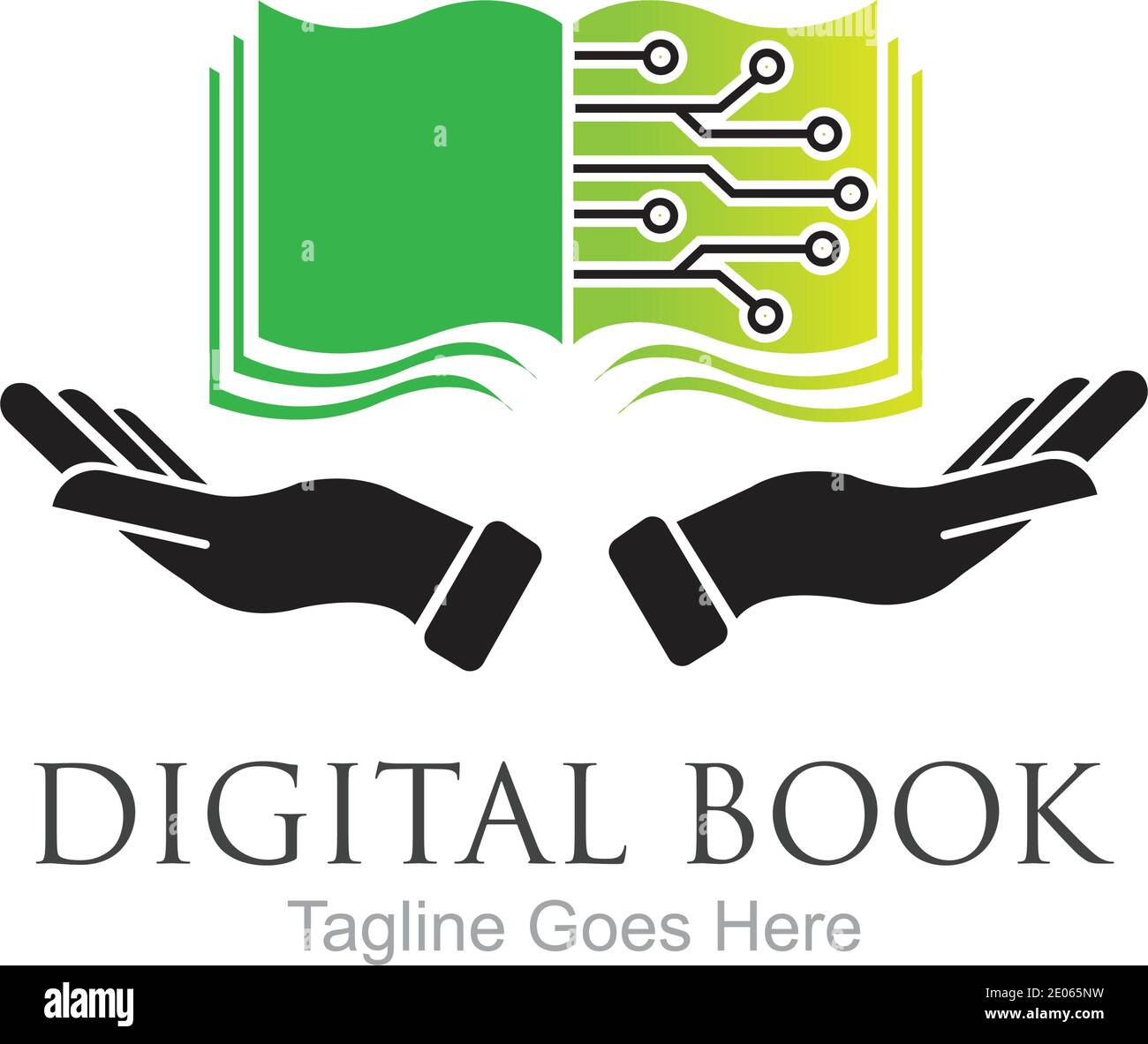 Design vettoriale con icone per la tecnologia del logo del libro digitale Illustrazione Vettoriale