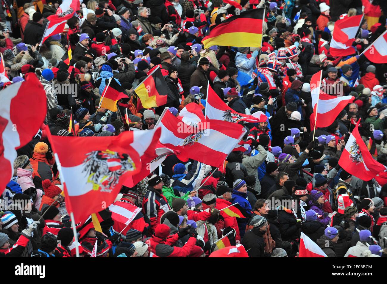 innsbruck, austria, 04 gennaio 2009, salto con gli sci allo stadio bergisel Foto Stock