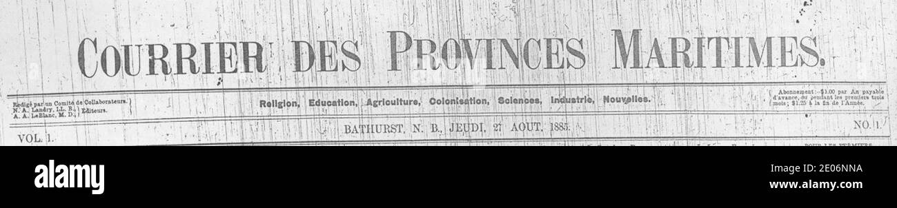 Le Courrier des provincies maritimes Premier numéro. Foto Stock