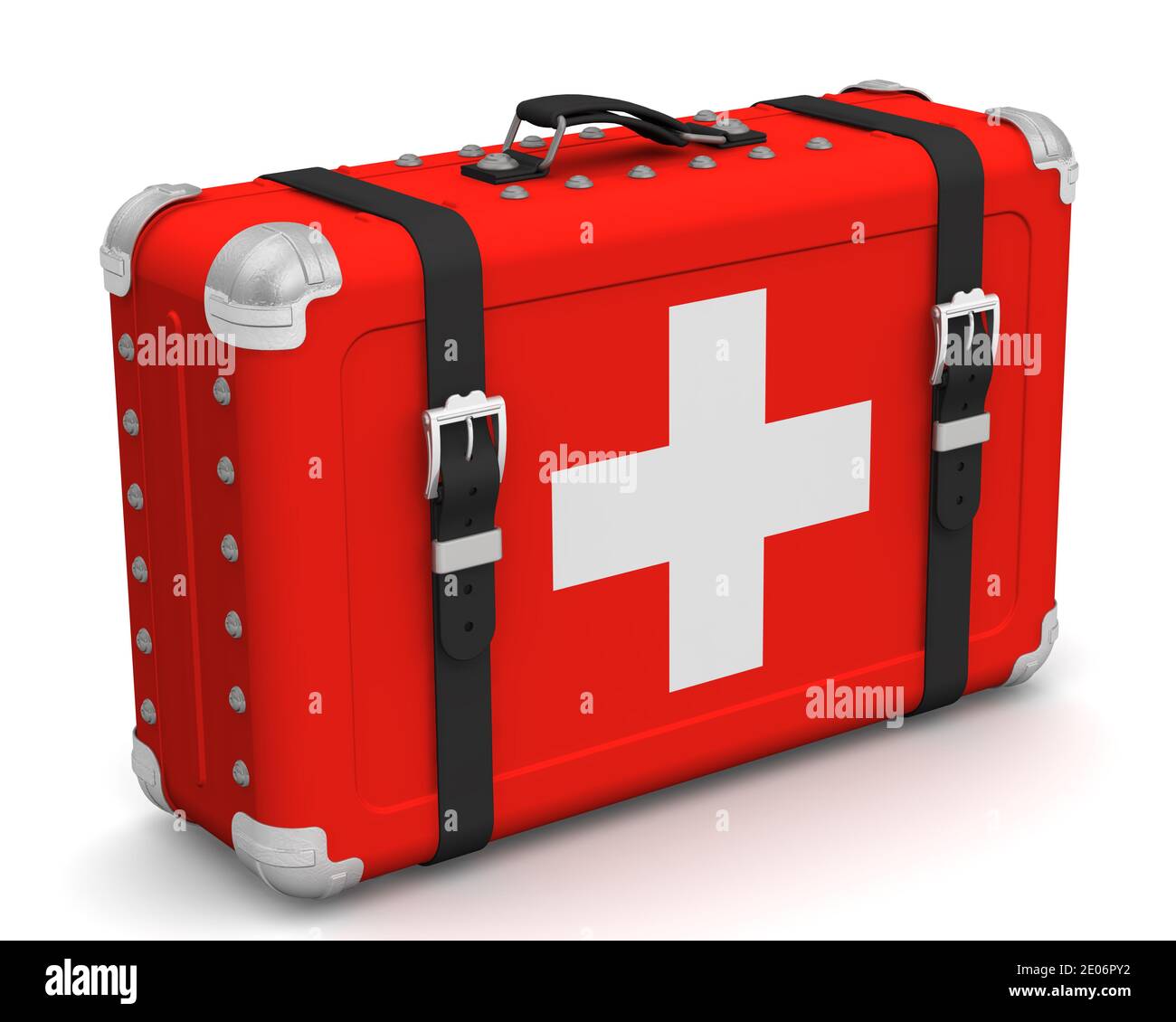 Elegante valigia con la bandiera nazionale della Svizzera. La valigia retrò  con la bandiera nazionale della Confederazione svizzera si trova su una  superficie bianca Foto stock - Alamy