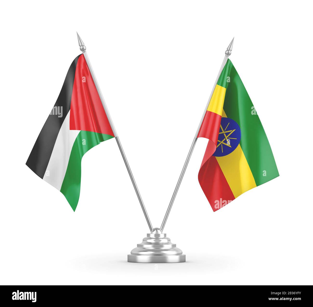 Etiopia e Palestina bandiere da tavolo isolato su sfondo bianco 3D rendering Foto Stock