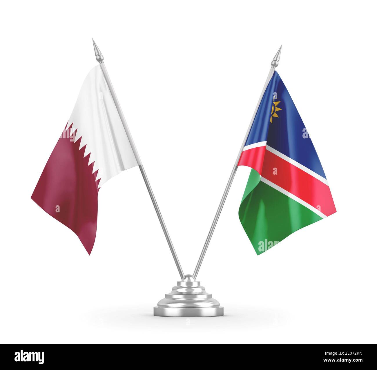 Flag tabella Namibia e Qatar isolati su sfondo bianco 3D rendering Foto Stock