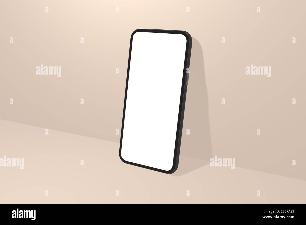 Smartphone realistico Mockup su Set Sail Champagne sfondo cellulare 3D con schermo bianco vuoto. Foto Stock