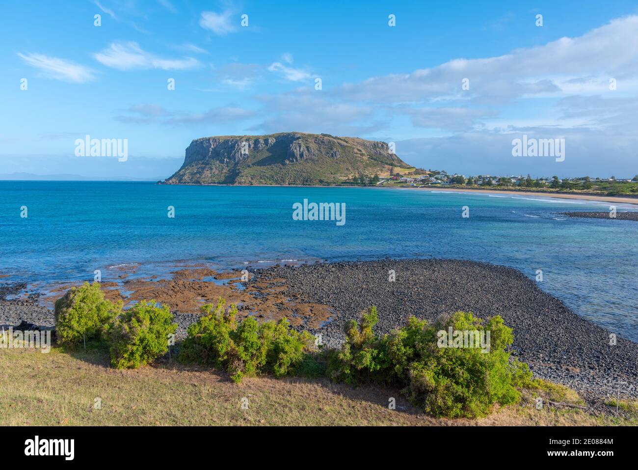 Vista aerea del paesaggio urbano di Stanley, Australia Foto Stock