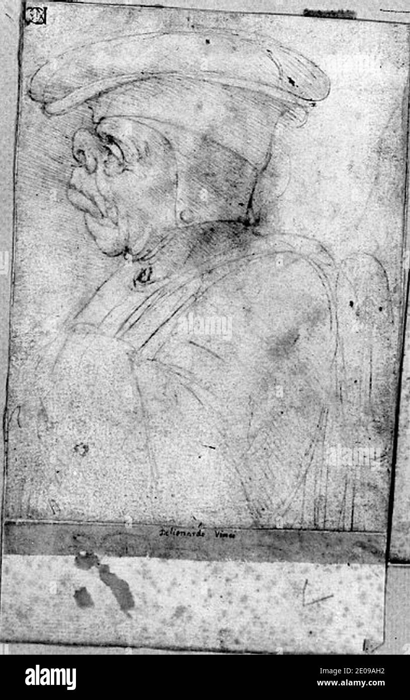 Leonardo da Vinci - uomo grottesco che indossa un cappello, 1602 Foto stock  - Alamy