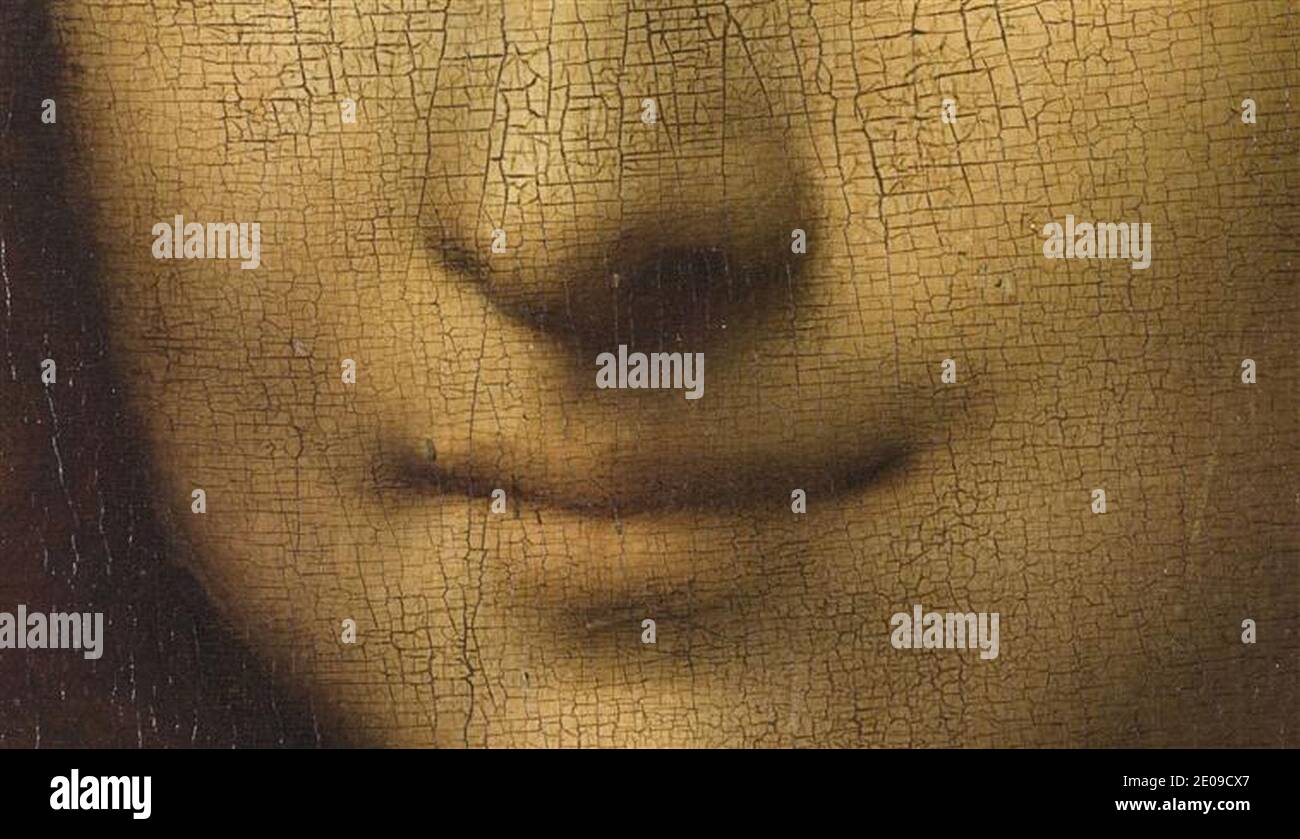 Leonardo di ser Piero da Vinci - Ritratto di Monna Lisa (dite la Joconde) - Louvre 779 - dettaglio (sorriso). Foto Stock