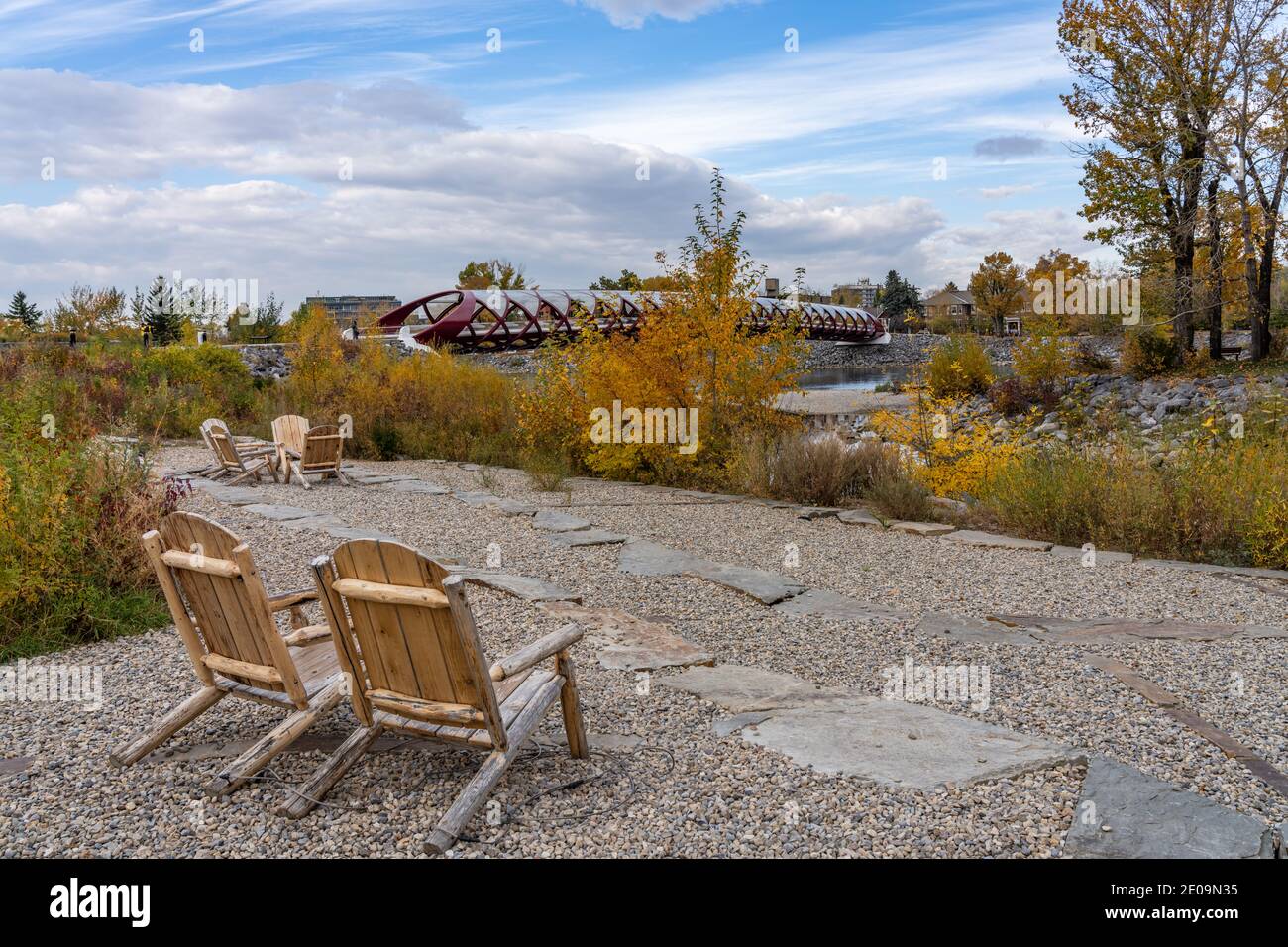 Prince's Island Park, paesaggio autunnale nel centro di Calgary, Alberta, Canada. Foto Stock