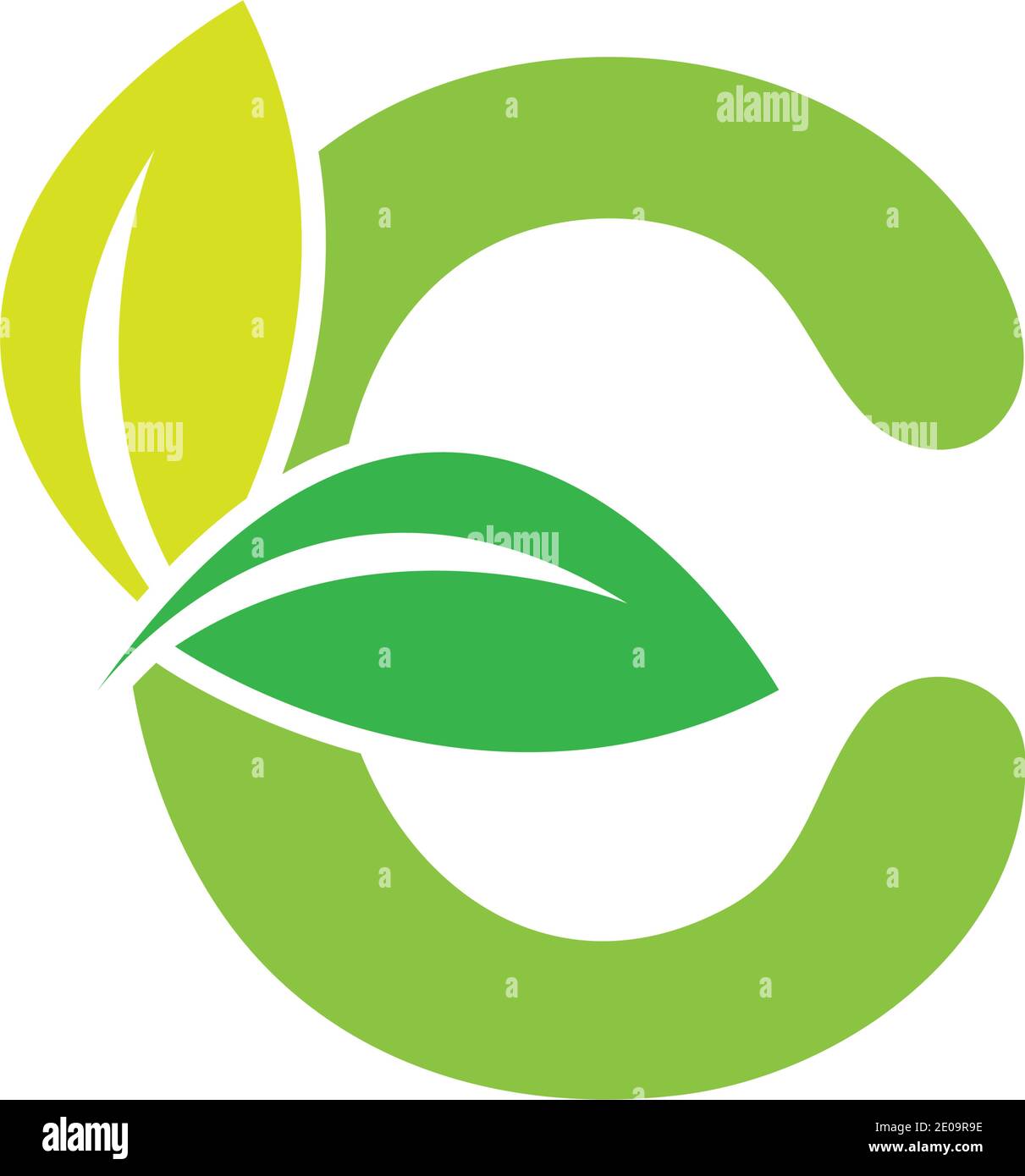 Logo verde eco C con foglie. /symbol / alfabeto / botanico / naturale lettera C eco foglie logo icona design elementi modello. Colore vettore si Illustrazione Vettoriale