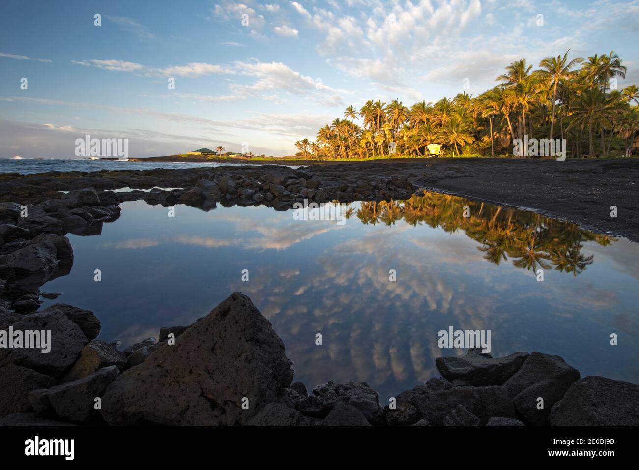 Spiaggia di Punalu'u, costa meridionale, Big Island, Hawaii Foto Stock