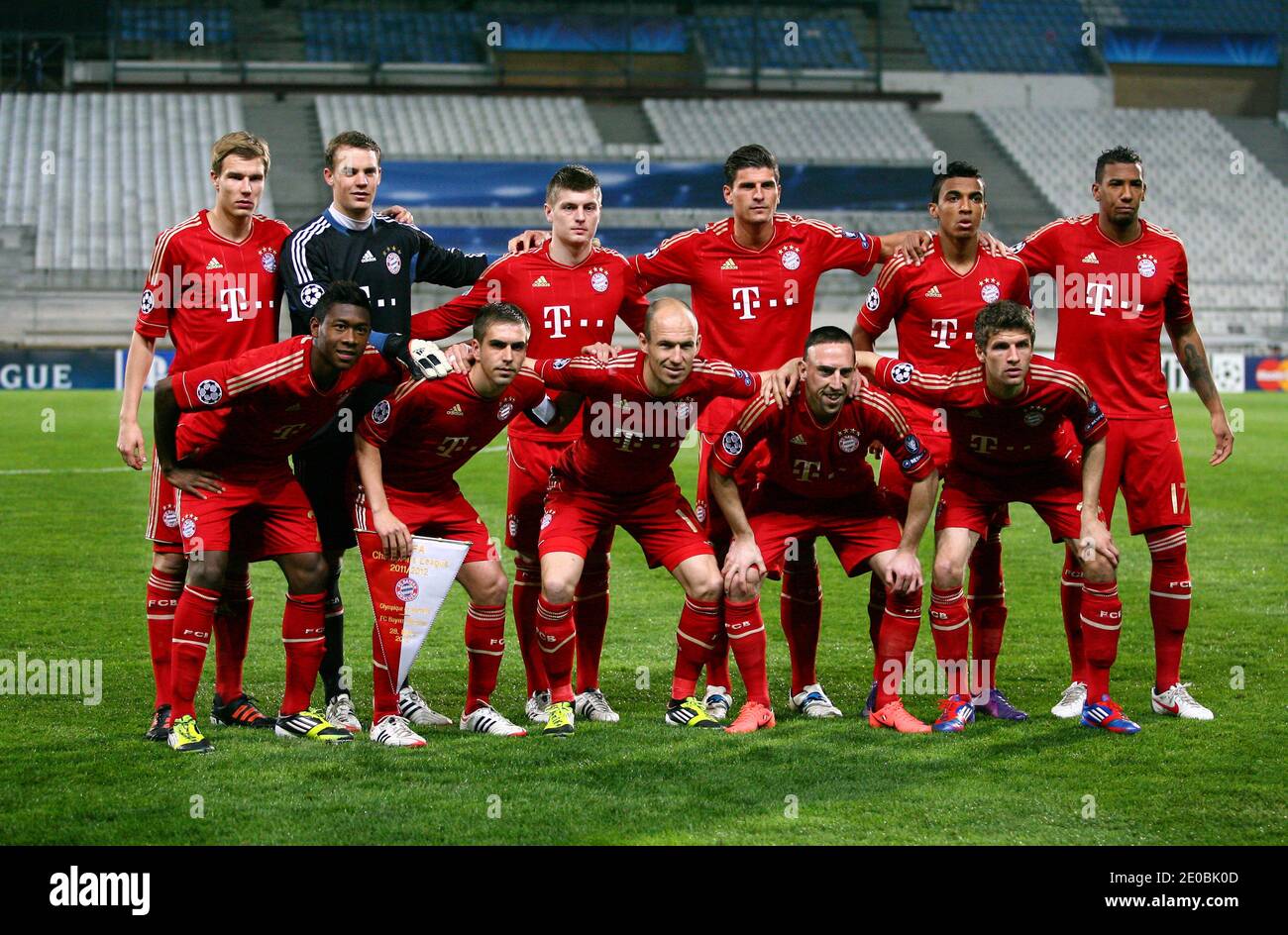 Illustrazione della squadra di Bayern Munchen durante la UEFA Champions League, Olympique de Marseille vs FC Bayern Monaco di Baviera al Velodrome Stadium di Marsiglia, a sud della Francia, il 28 marzo 2012. Bayern ha vinto 2-0. Foto di Michel Clementz/ABACAPRESS.COM Foto Stock